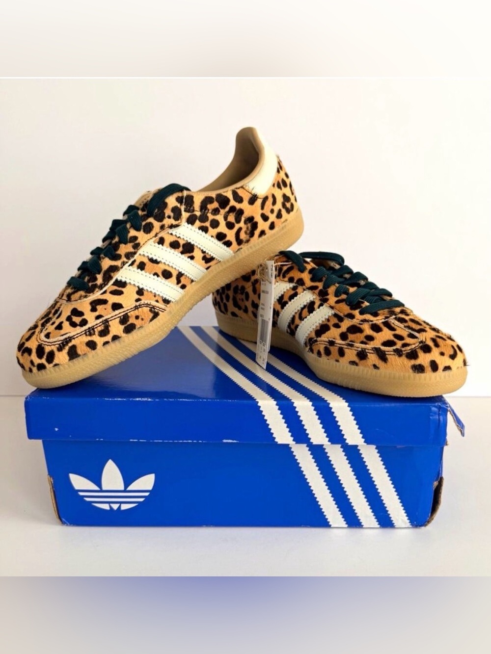 adidas Leopard Print Gazelle Sneakers in Tan, Black & Cream